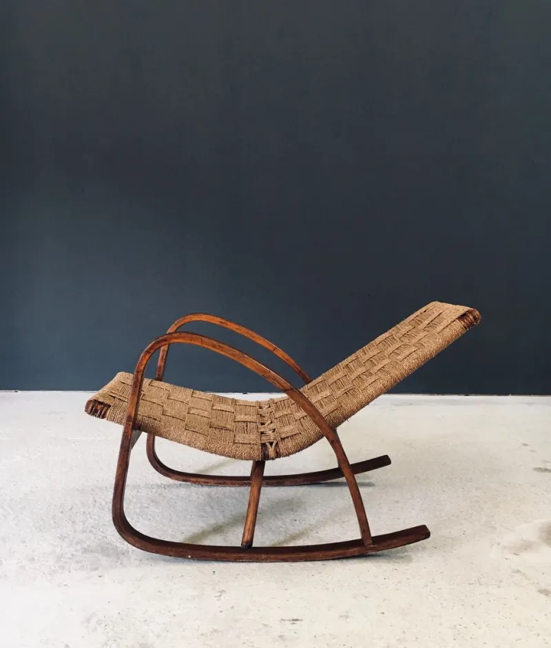 Pamono Mid-Century Rope Rocking Chair, Italy, 1950s> Rocking Chairs