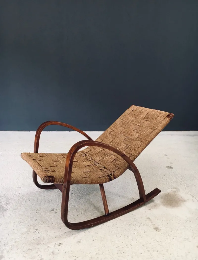Pamono Mid-Century Rope Rocking Chair, Italy, 1950s> Rocking Chairs