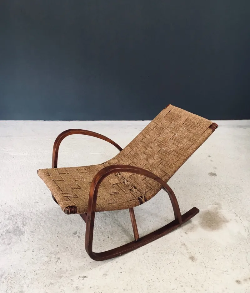 Pamono Mid-Century Rope Rocking Chair, Italy, 1950s> Rocking Chairs