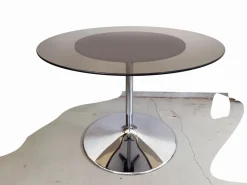 Pamono Mid-Century Round Smoked Glass Dining Table in Chrome Tulip Base by Eero Saarinen, Germany, 1975> Dining Tables & Sets