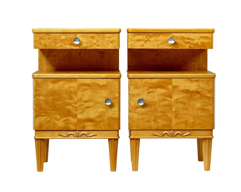 Pamono Mid-Century Scandinavian Birch Bedside Cupboards, 1950s, Set of 2