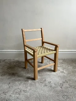 Pamono Mid-Century Scandinavian Childrens Chair with Woven Rope Seat, 1970s> Children's Chairs