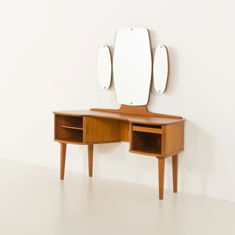 Pamono Mid-Century Scandinavian Dressing Table with Adjustable Mirrors and Tambour Doors, Norway, 1970s> Dressing Tables