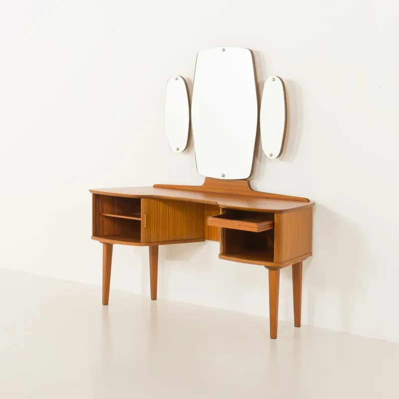 Pamono Mid-Century Scandinavian Dressing Table with Adjustable Mirrors and Tambour Doors, Norway, 1970s> Dressing Tables