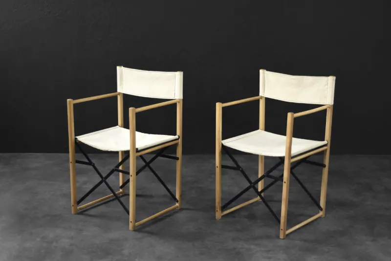 Pamono Mid-Century Scandinavian Modern Beech & Canvas Safari Directors Chairs, 1960s, Set of 2> Side Chairs & Dining Chairs