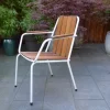 Pamono Mid-Century Scandinavian Teak and Tubular Steel Stacking Garden Chair from Daneline, 1960s> Garden Seating