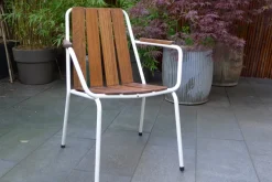 Pamono Mid-Century Scandinavian Teak and Tubular Steel Stacking Garden Chair from Daneline, 1960s> Garden Seating
