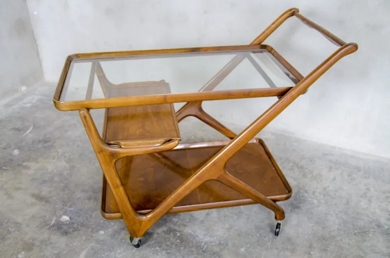 Pamono Mid-Century Serving Trolley by Cesare Lacca for Cassina, 1950s> Serving Bar Carts & Trolleys