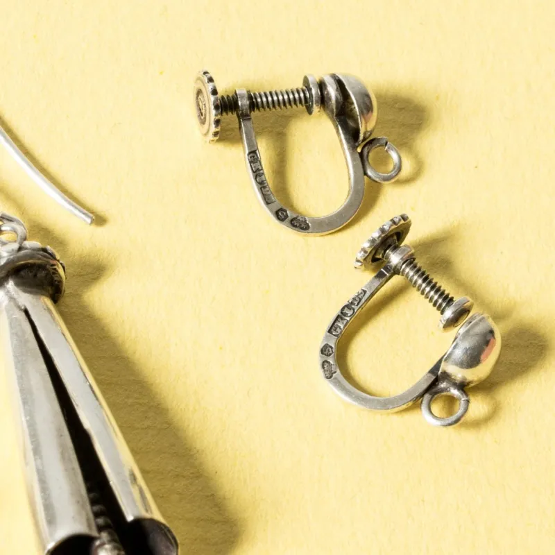 New Pamono Mid-Century Silver Earrings from Kaplans, 1954, Set of 2