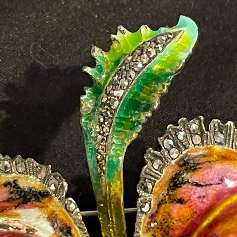 Pamono Mid-Century Silver Enamelled Orchid or Iris Flower Brooch> Brooches