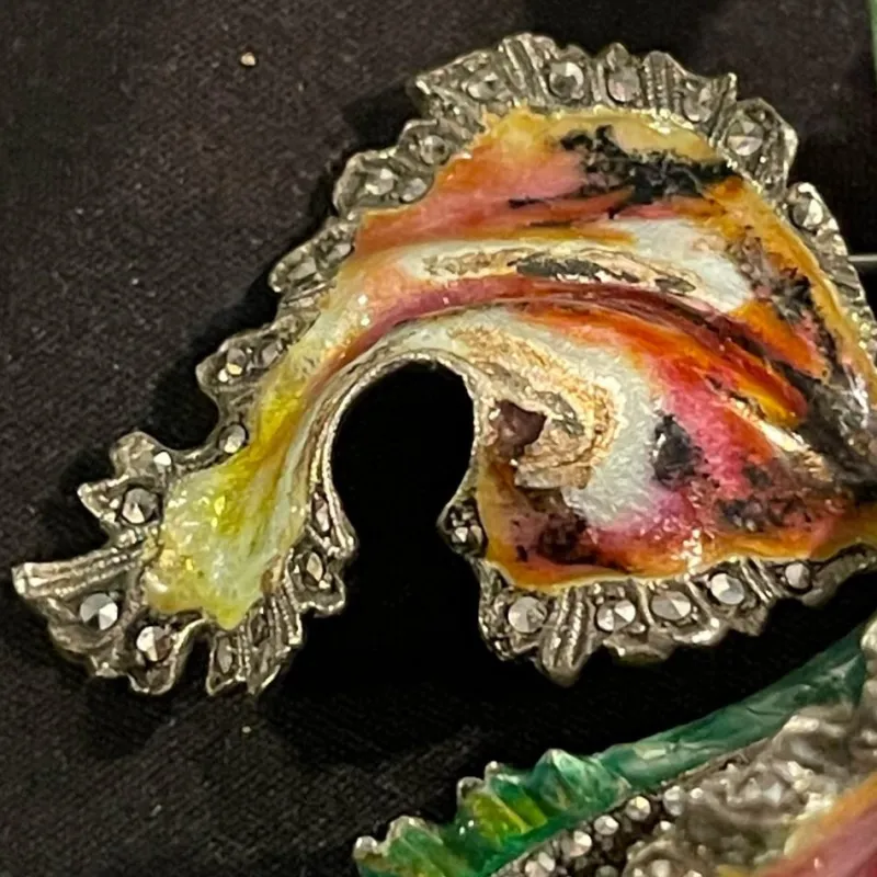 Pamono Mid-Century Silver Enamelled Orchid or Iris Flower Brooch> Brooches