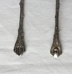 Pamono Mid-Century Silver Metal Coffee Spoons Tree-Leaf-Shaped, France, 1960s><noscript><img width=