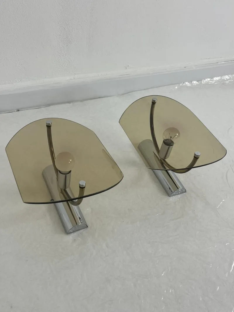 Clearance Pamono Mid-Century Smoked Glass Wall Lamps, 1960s, Set of 2
