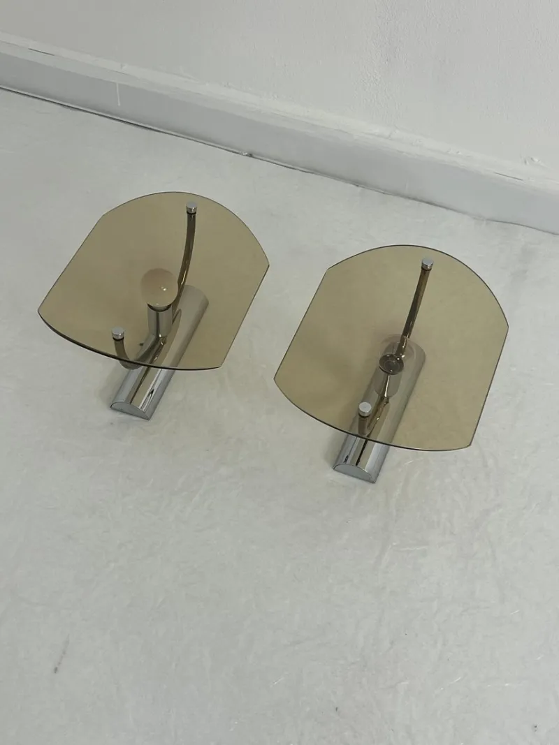 Clearance Pamono Mid-Century Smoked Glass Wall Lamps, 1960s, Set of 2