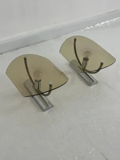 Clearance Pamono Mid-Century Smoked Glass Wall Lamps, 1960s, Set of 2