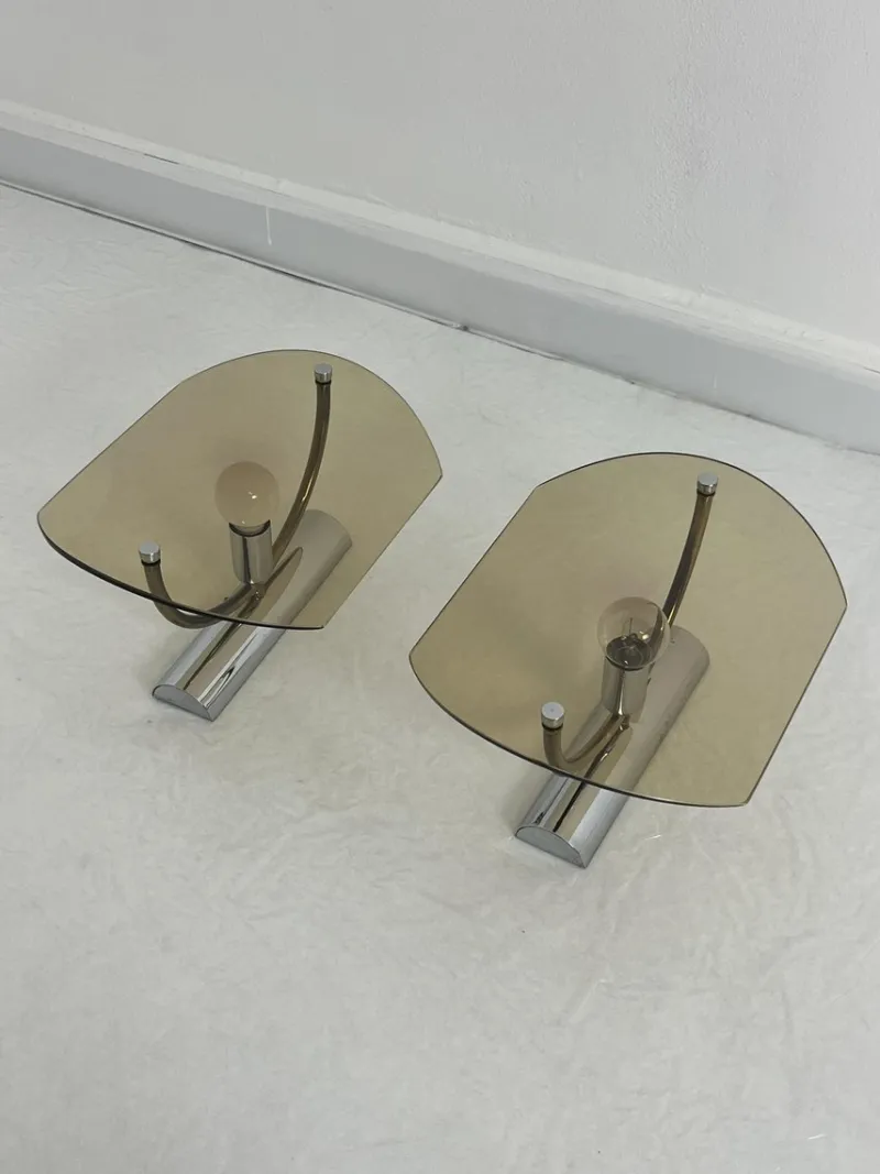 Clearance Pamono Mid-Century Smoked Glass Wall Lamps, 1960s, Set of 2