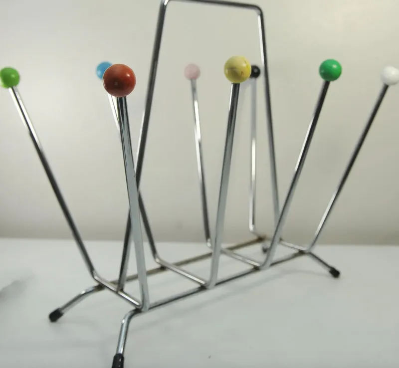 Pamono Mid-Century Space Age Sputnik Atomic Magazine Holder in Chrome and Wood, 1970s> Magazine Racks