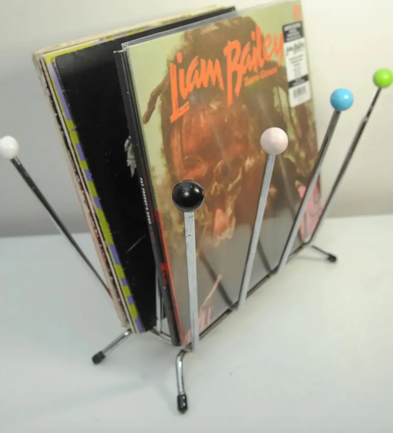 Pamono Mid-Century Space Age Sputnik Atomic Magazine Holder in Chrome and Wood, 1970s> Magazine Racks