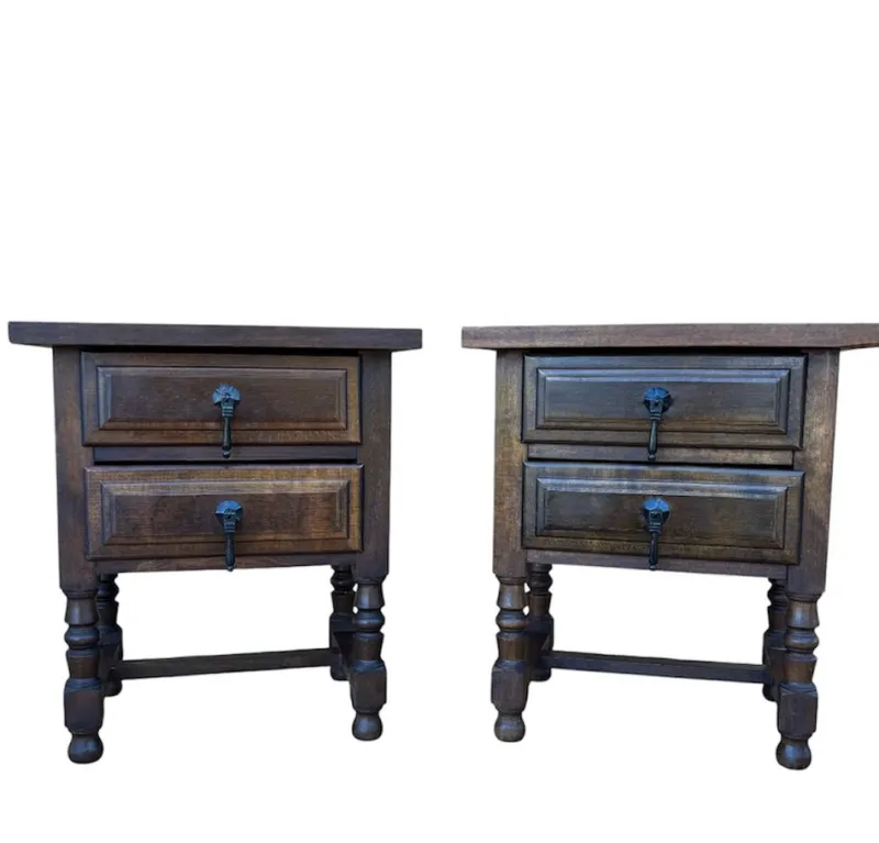 Pamono Mid-Century Spanish Bedside Tables with Drawers, 1950s, Set of 2> Nightstands