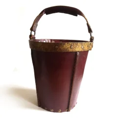 Pamono Mid-Century Spanish Leather Bucket> Ice Buckets & Wine Coolers