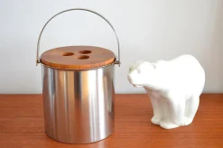 Pamono Mid-Century Steel and Teak Cylinda Line Ice Bucket by Arne Jacobsen for Stelton, 1960s> Ice Buckets & Wine Coolers