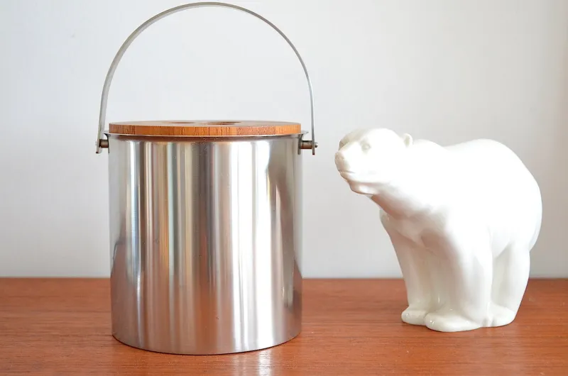 Pamono Mid-Century Steel and Teak Cylinda Line Ice Bucket by Arne Jacobsen for Stelton, 1960s> Ice Buckets & Wine Coolers