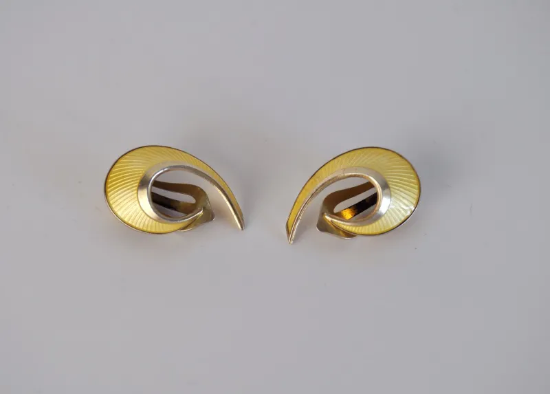 Clearance Pamono Mid-Century Sterling Silver and Enamel Ear Clips by Hans Myhre, 1950s, Set of 2