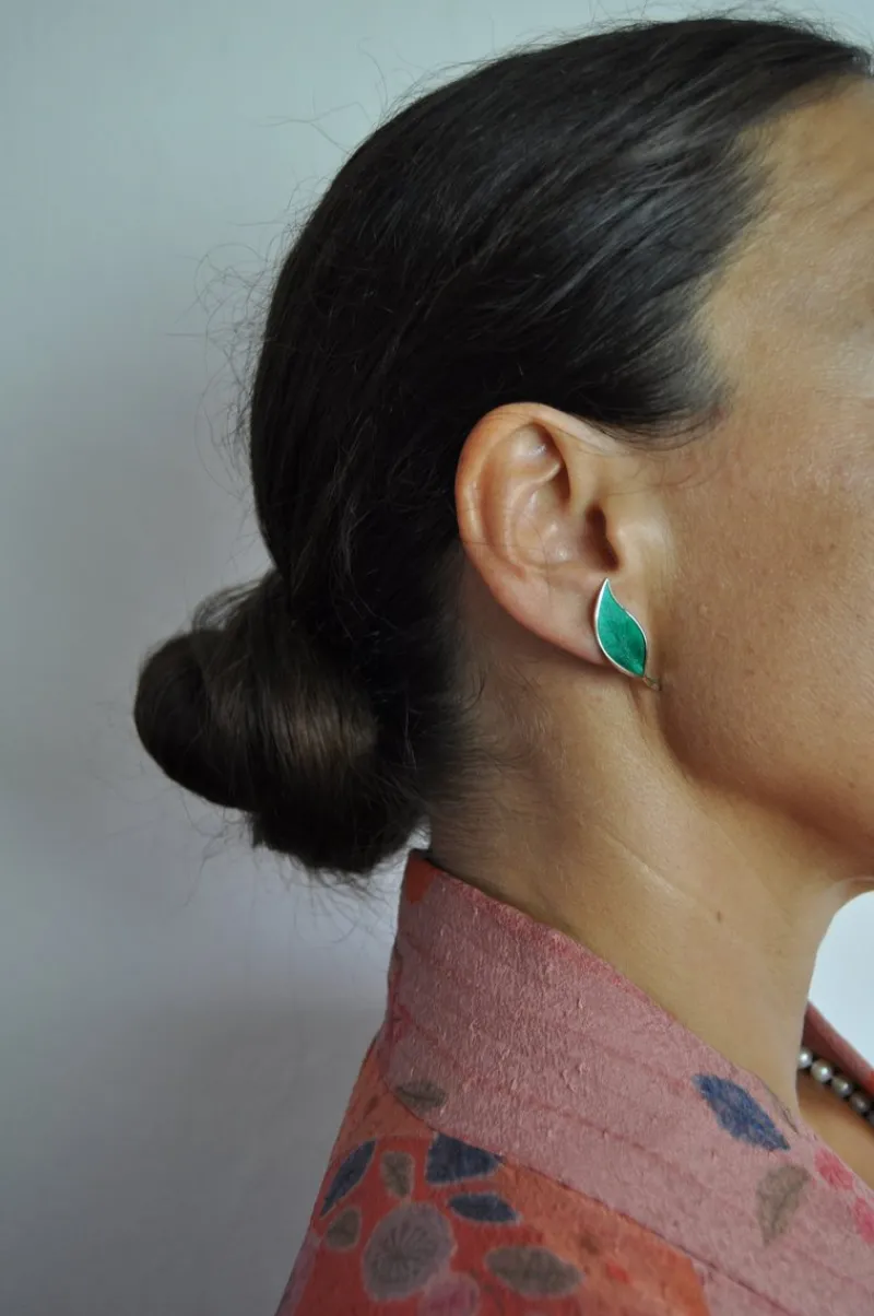 Pamono Mid-Century Sterling Silver and Enamel Ear Clips from David Andersen, 1950s, Set of 2> Earrings