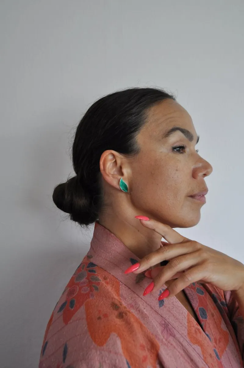Pamono Mid-Century Sterling Silver and Enamel Ear Clips from David Andersen, 1950s, Set of 2> Earrings