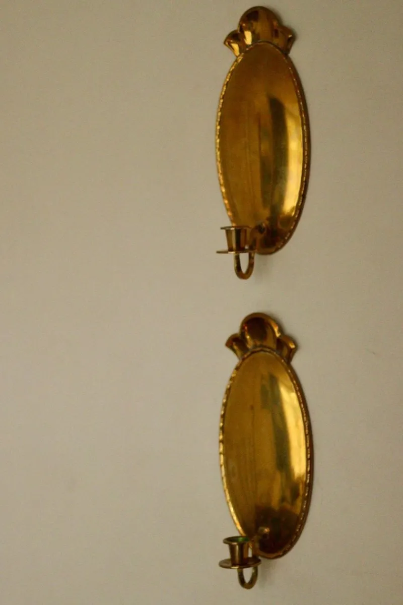 Pamono Mid-Century Swedish Brass Sconces, Set of 2> Candleholders