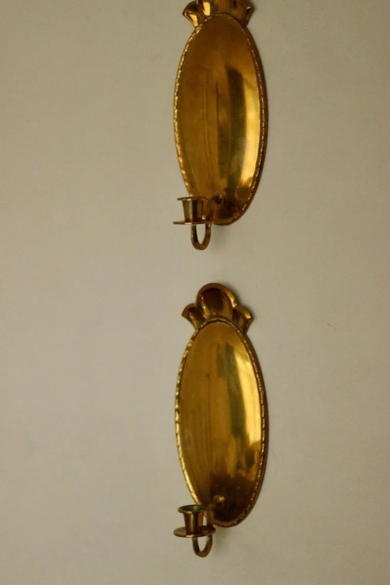 Pamono Mid-Century Swedish Brass Sconces, Set of 2> Candleholders