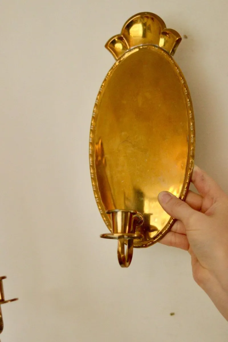 Pamono Mid-Century Swedish Brass Sconces, Set of 2> Candleholders