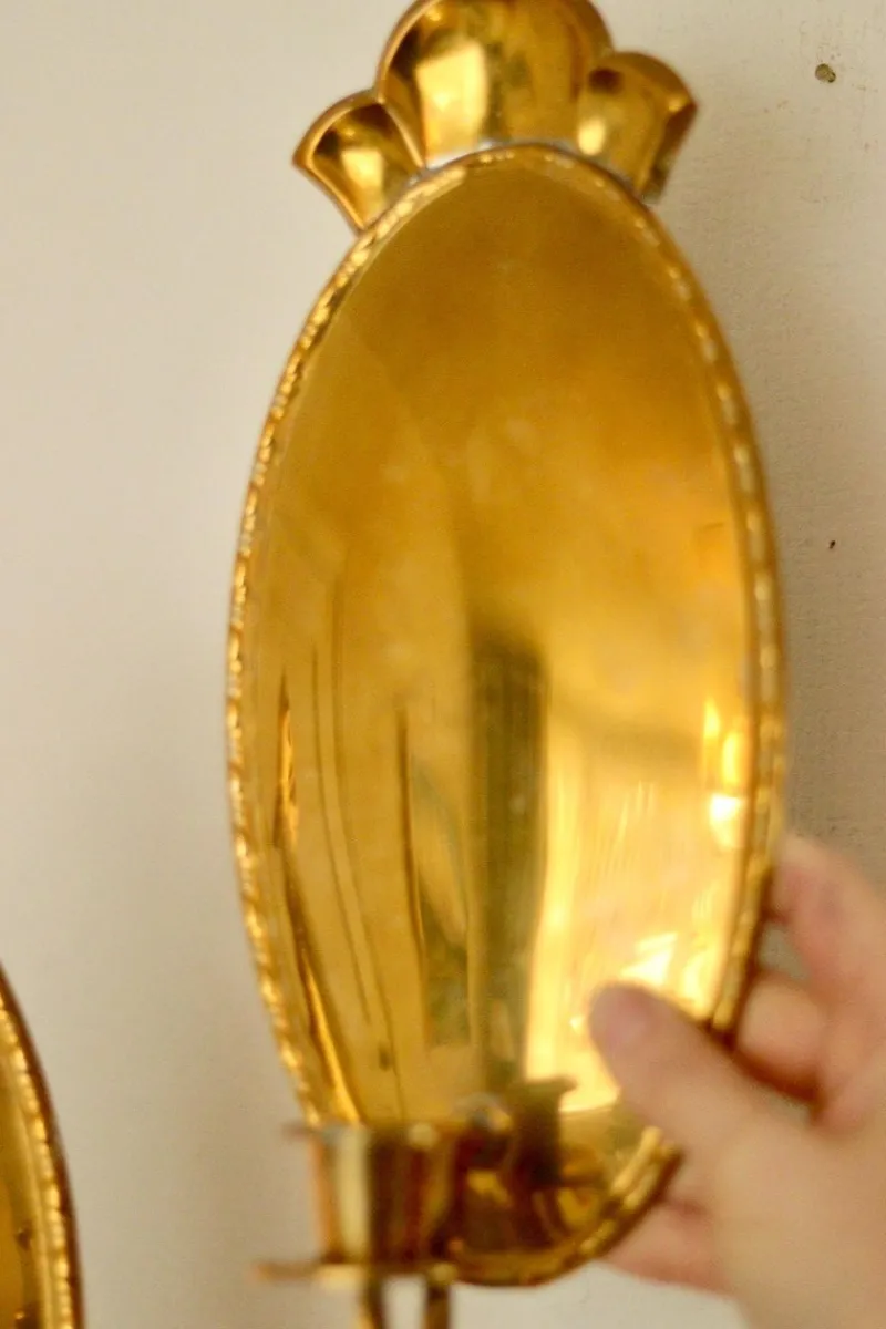 Pamono Mid-Century Swedish Brass Sconces, Set of 2> Candleholders