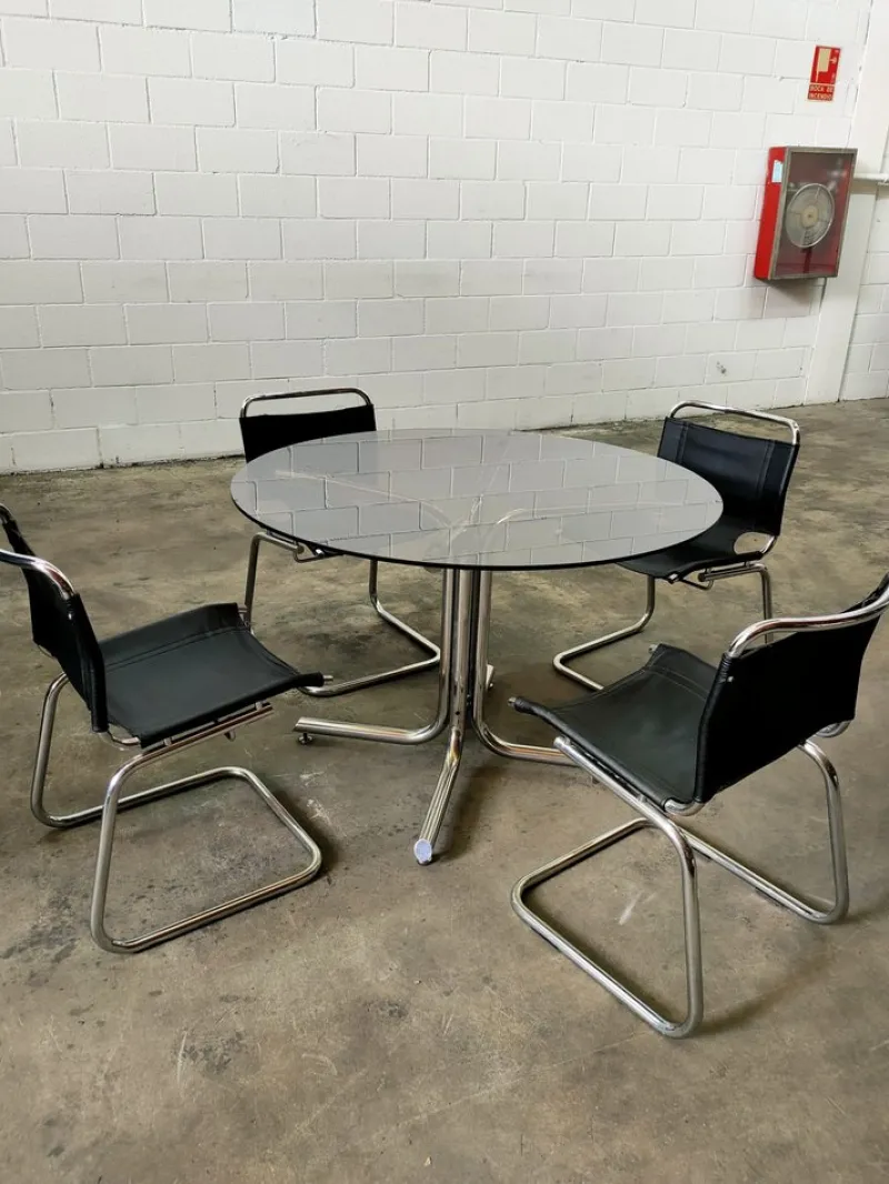 Pamono Mid-Century Table & Chairs, Spain, 1970, Set of 5> Game Tables