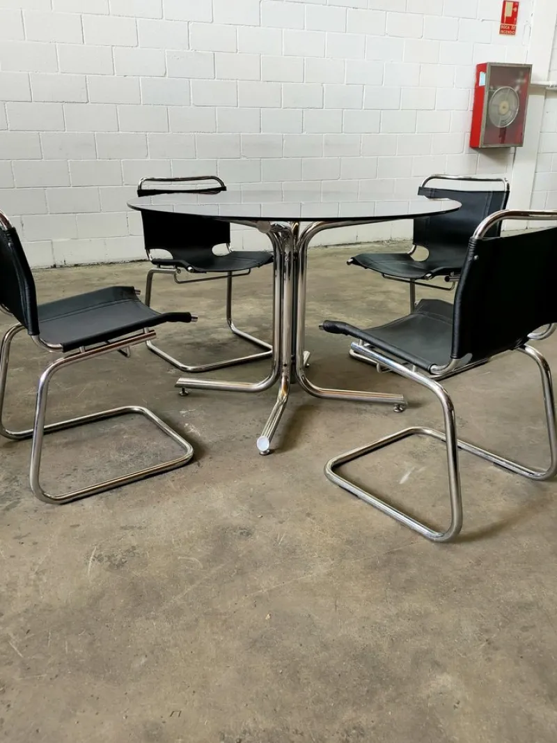 Pamono Mid-Century Table & Chairs, Spain, 1970, Set of 5> Game Tables