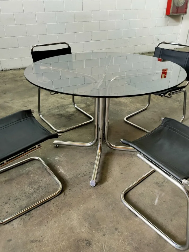 Pamono Mid-Century Table & Chairs, Spain, 1970, Set of 5> Game Tables