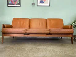 Pamono Mid-Century Teak and Leather Living Room Set, 1960s, Set of 4><noscript><img width=