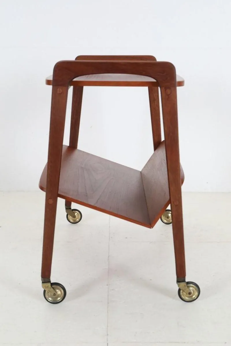 Pamono Mid-Century Teak Serving Trolley with Magazine Rack from Opal Möbel, 1960s> Serving Bar Carts & Trolleys