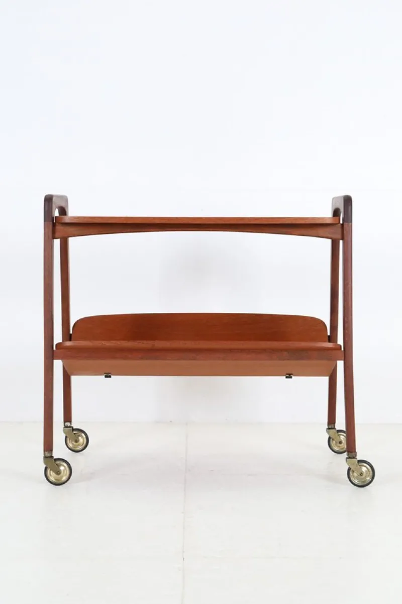 Pamono Mid-Century Teak Serving Trolley with Magazine Rack from Opal Möbel, 1960s> Serving Bar Carts & Trolleys