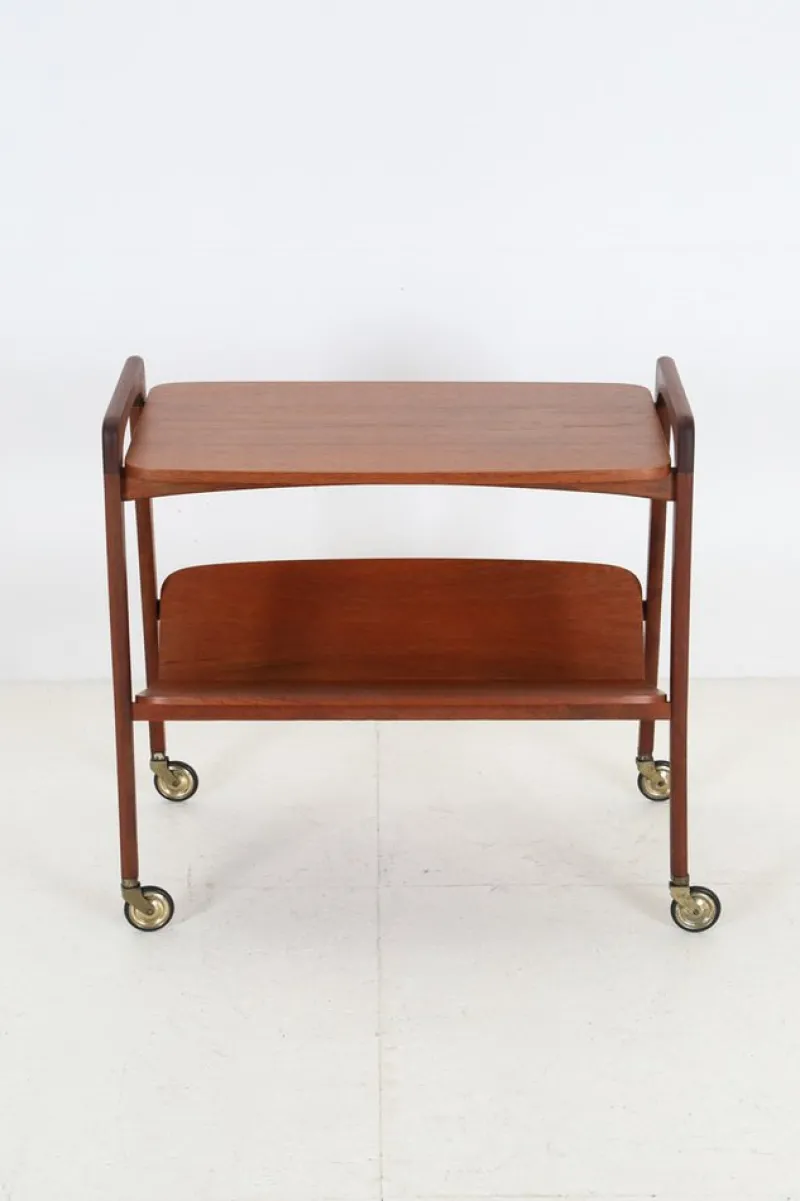 Pamono Mid-Century Teak Serving Trolley with Magazine Rack from Opal Möbel, 1960s> Serving Bar Carts & Trolleys