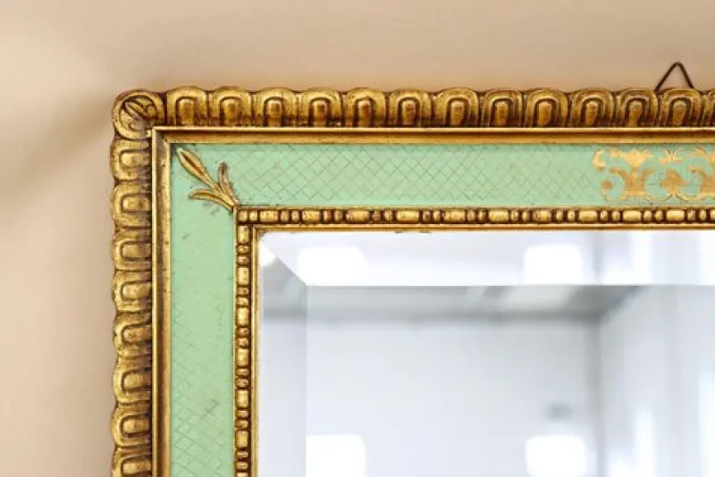 Pamono Mid-Century Venetian Gilt Wall Mirror with Turquoise Pattern, Italy, 1960s> Mirrors