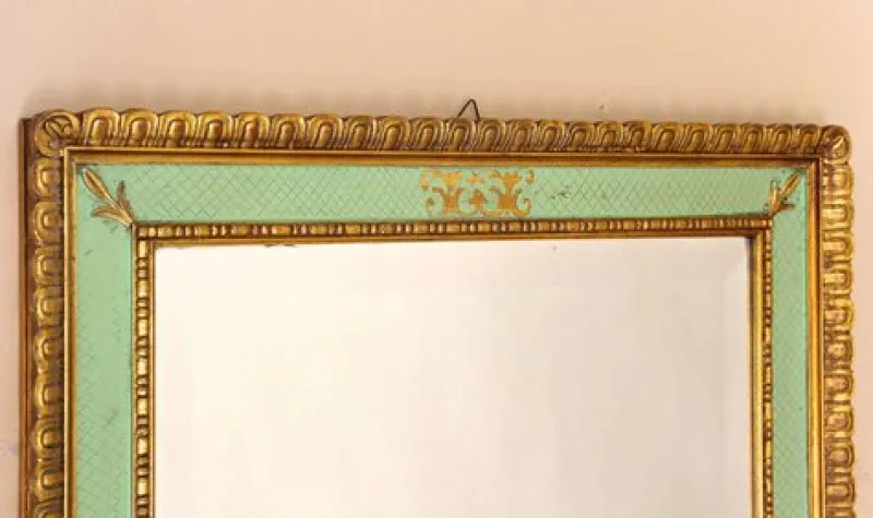 Pamono Mid-Century Venetian Gilt Wall Mirror with Turquoise Pattern, Italy, 1960s> Mirrors