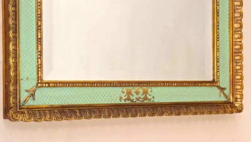 Pamono Mid-Century Venetian Gilt Wall Mirror with Turquoise Pattern, Italy, 1960s> Mirrors