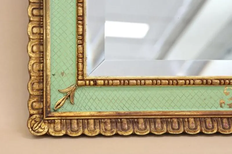 Pamono Mid-Century Venetian Gilt Wall Mirror with Turquoise Pattern, Italy, 1960s> Mirrors
