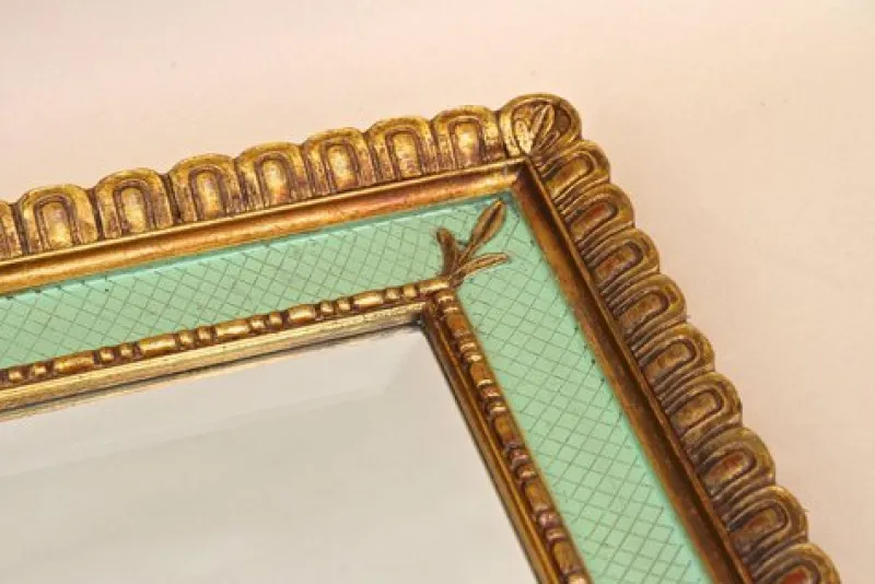 Pamono Mid-Century Venetian Gilt Wall Mirror with Turquoise Pattern, Italy, 1960s> Mirrors