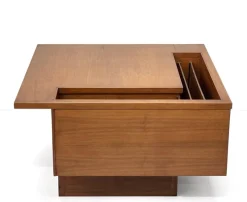 Pamono Mid-Century Walnut Magazine Rack Coffee Table by John Keal for Brown Saltman, 1960s><noscript><img width=