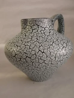 Pamono Mid-Century White Craquelure Fat Lava Vase, West Germany, 1970s><noscript><img width=