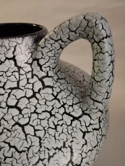 Pamono Mid-Century White Craquelure Fat Lava Vase, West Germany, 1970s><noscript><img width=