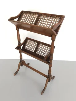 Best Pamono Mid-Century Wood and Wicker 2-Layer Magazine/Newspaper Stand, Germany, 1960s