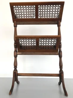 Best Pamono Mid-Century Wood and Wicker 2-Layer Magazine/Newspaper Stand, Germany, 1960s